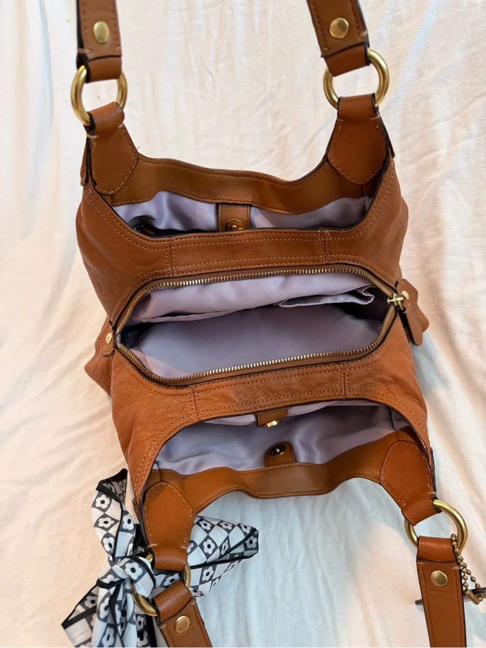 Coach Tan Leather Shoulder Bag with Gold Hardware